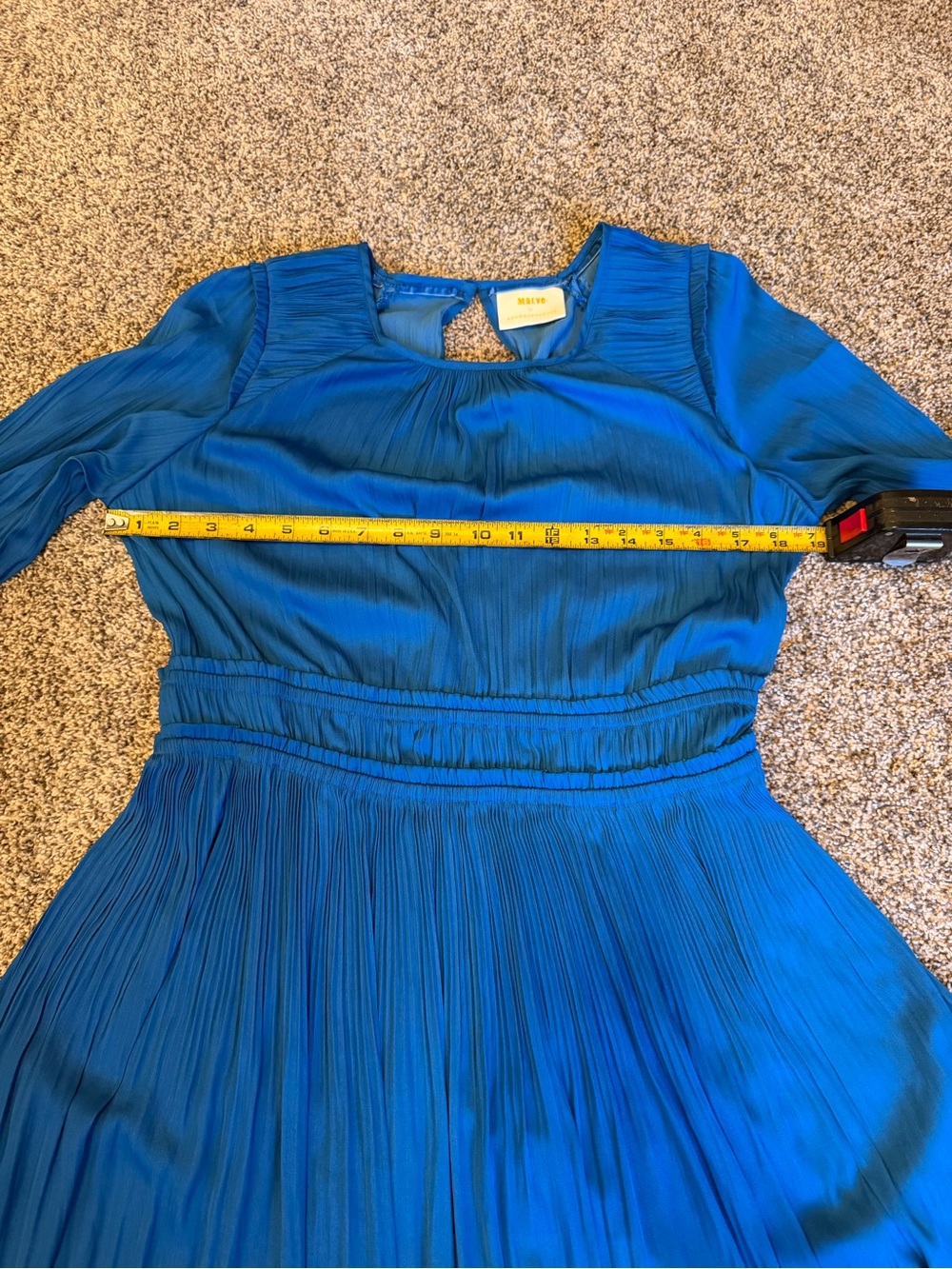 Anthropologie Maeve Saniya Blue Shiny Silky Pleated 3/4 Sleeve Mini Dress Sz M - Picture 5 of 10
